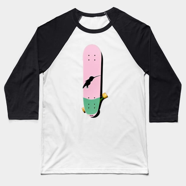 Hummingbird Skateboard Baseball T-Shirt by Shadowbyte91
